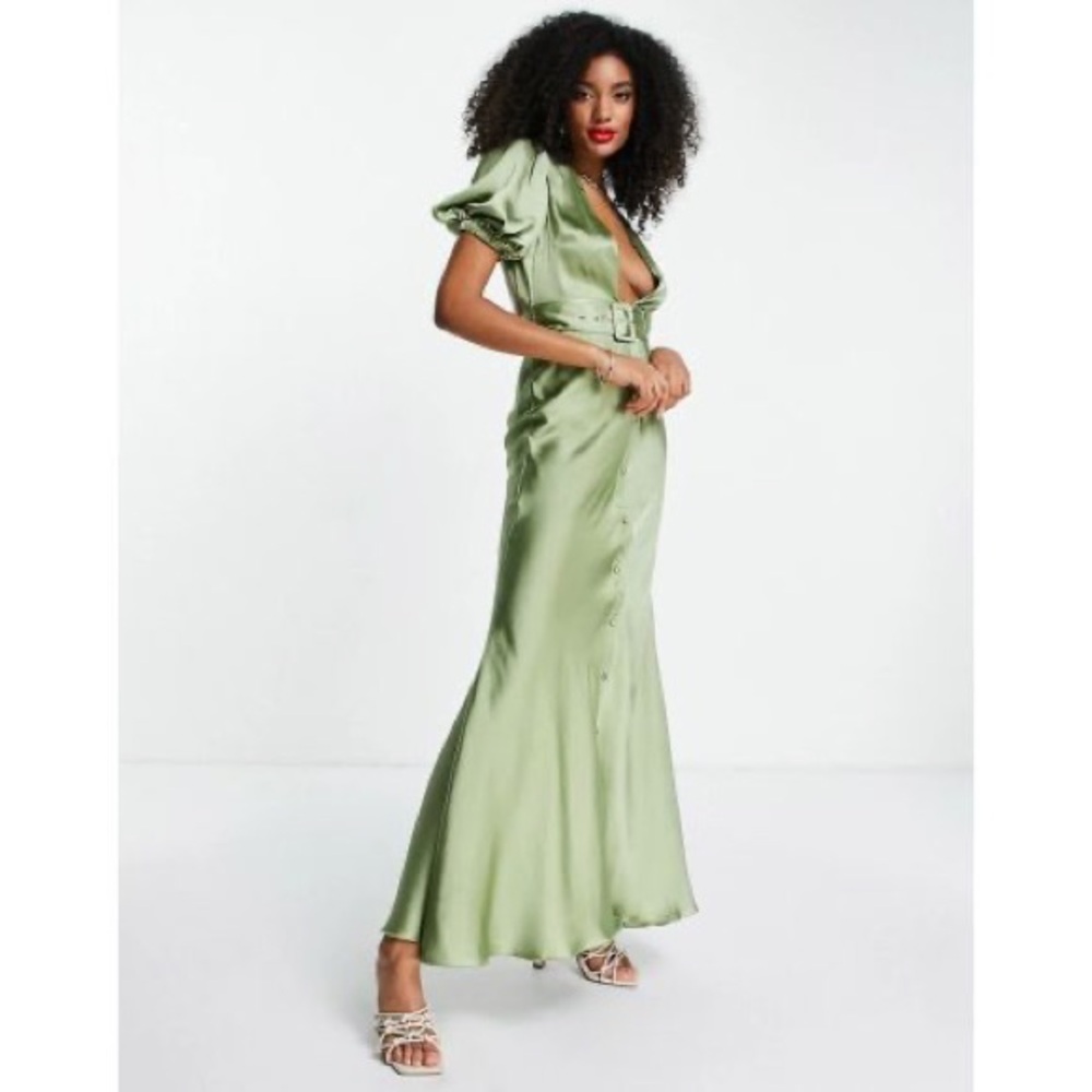 Satin sage maxi dress